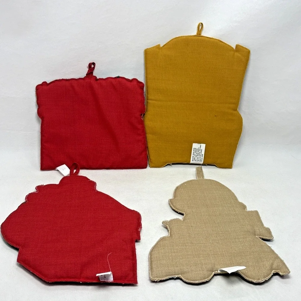 VTG Embroidered Christmas Kitschy Pot Holders Santa Teddy Bear Set of ‎ 4 Plush